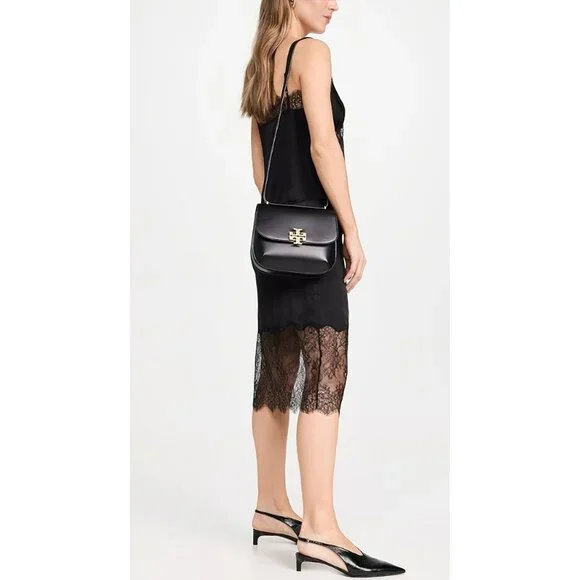 Tory Burch Eleanor Slim Saddlebag Black OS - Picture 3 of 16